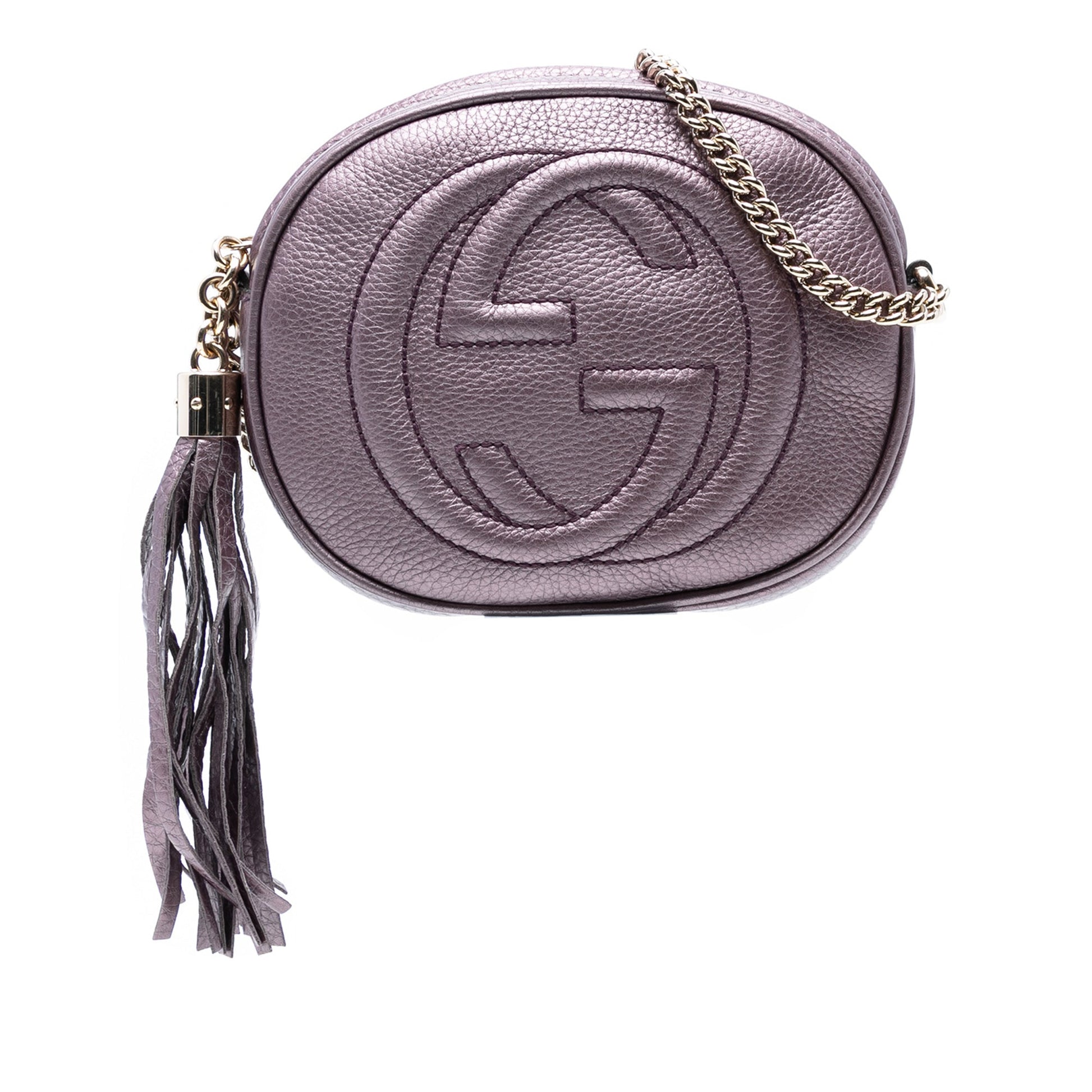 Gucci Mini Metallic Pebbled Calfskin Soho Chain Crossbody