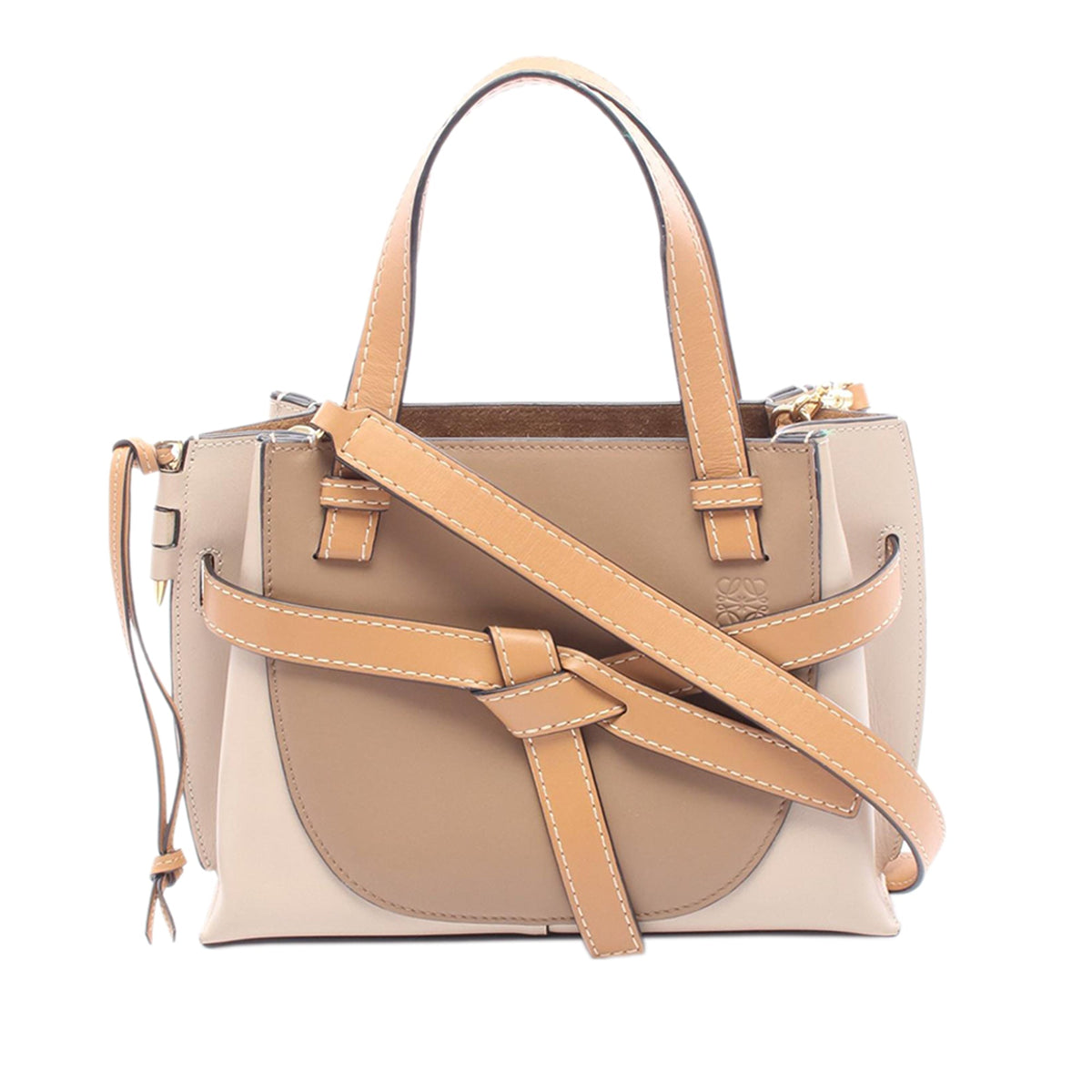 LOEWE Mini Leather Gate Top Handle Bag — Beige