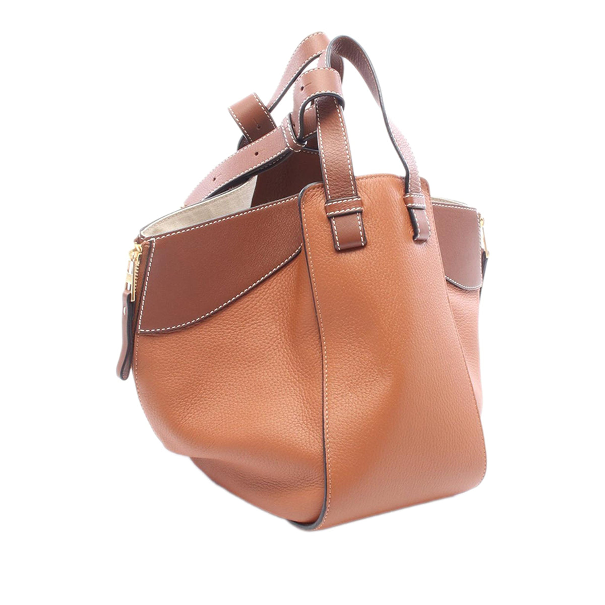 LOEWE Small Bicolor Leather Hammock Satchel — Brown