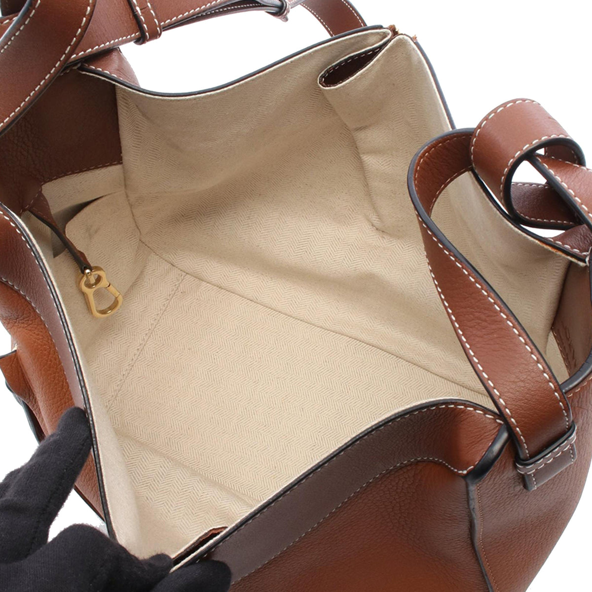 LOEWE Small Bicolor Leather Hammock Satchel — Brown