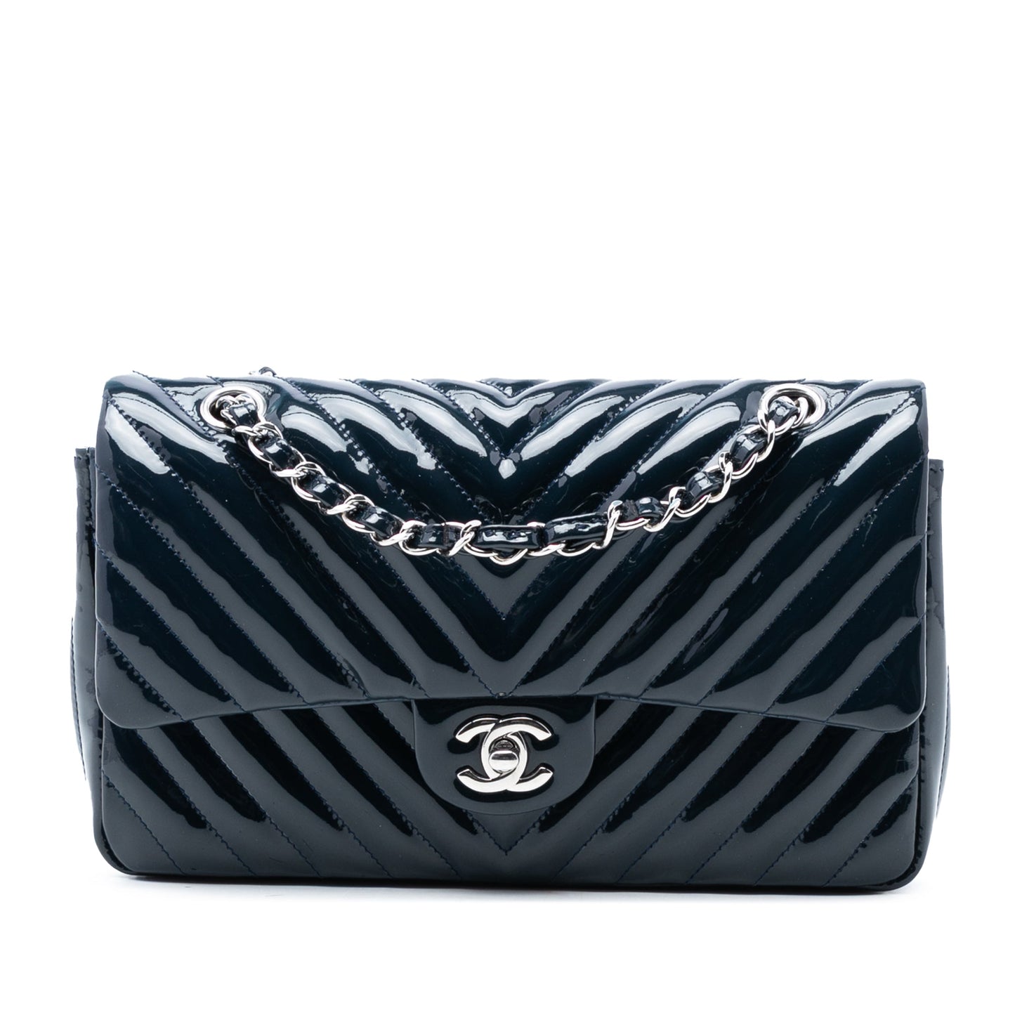 Chanel Medium Classic Chevron Patent Double Flap