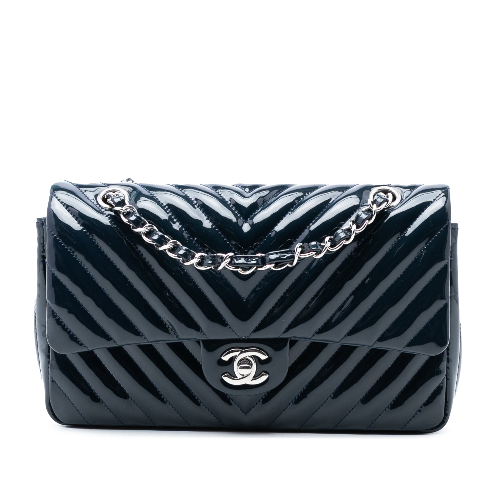 Chanel Medium Classic Chevron Patent Double Flap