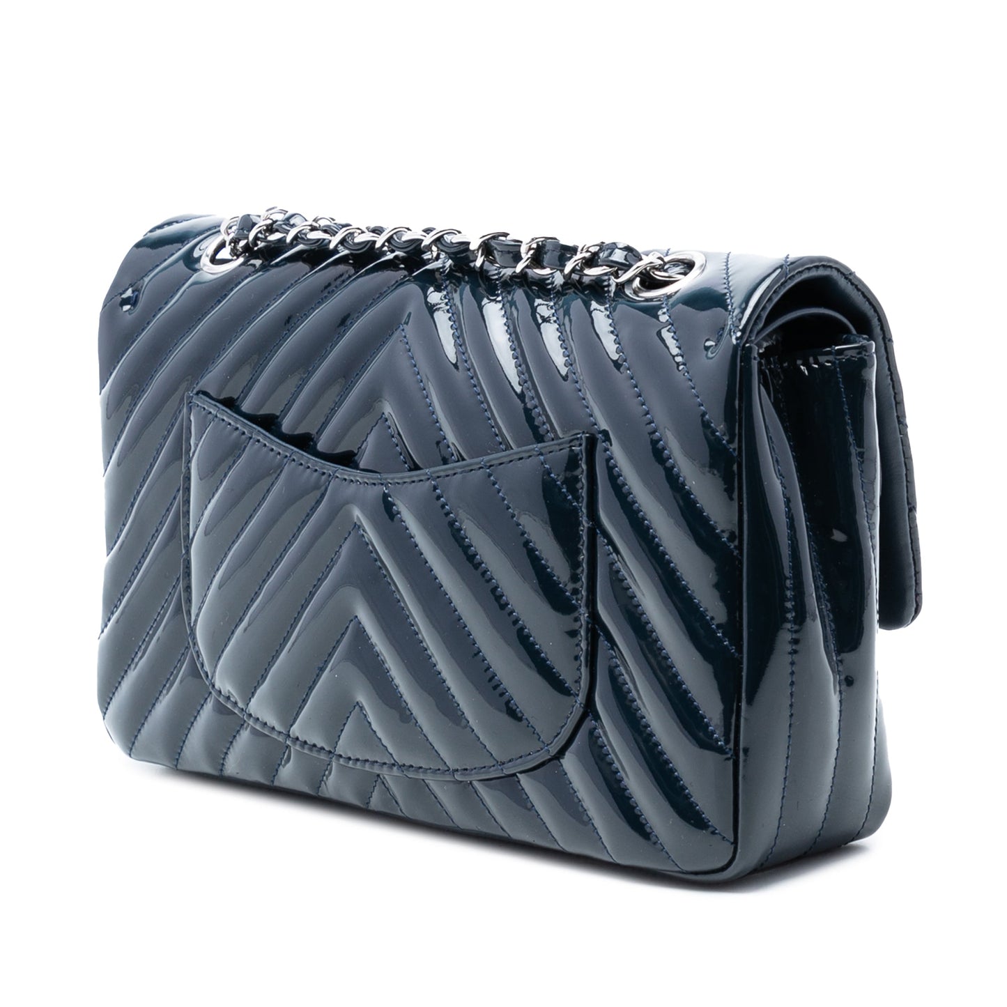 Chanel Medium Classic Chevron Patent Double Flap