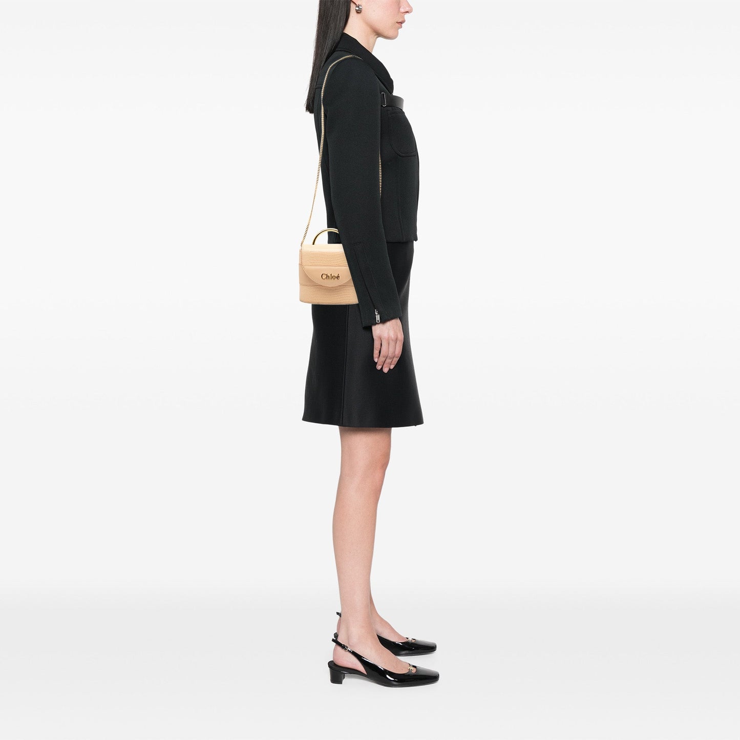 Chloé Lizard Embossed Leather Aby Lock Satchel