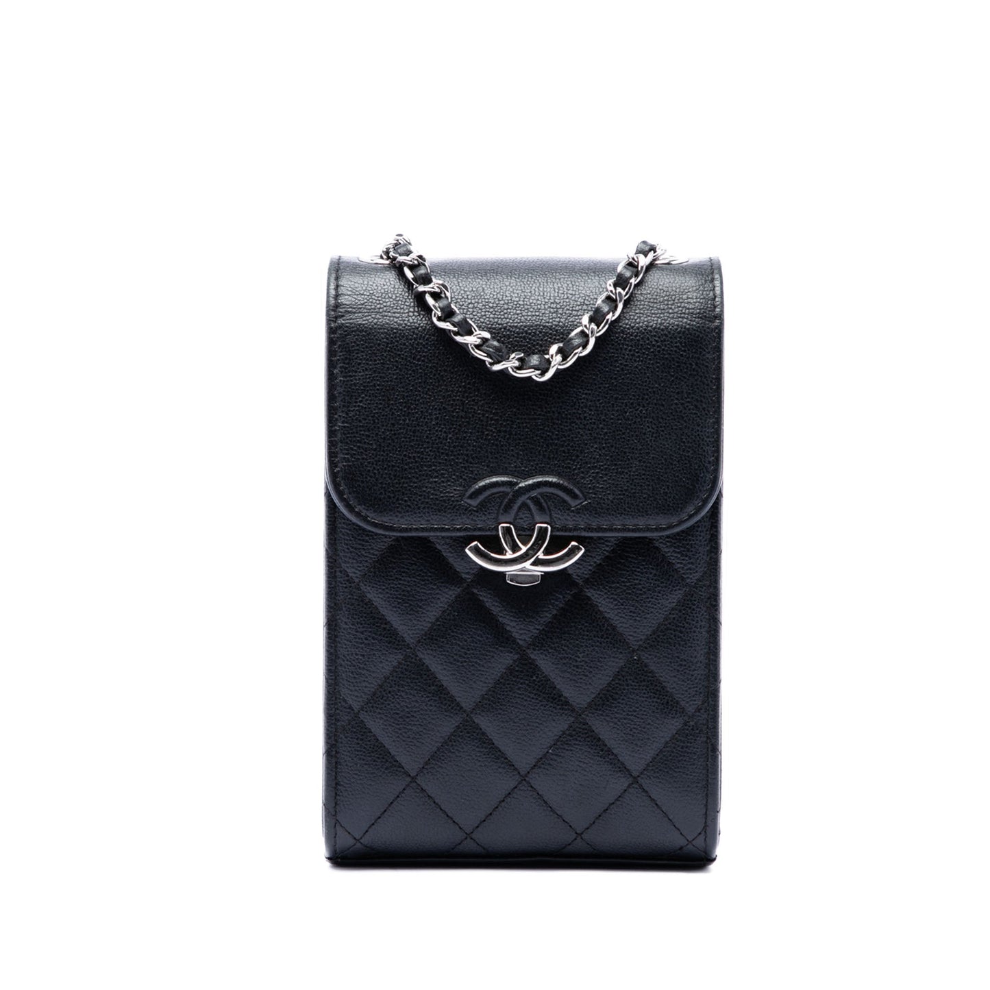 Chanel CC Quilted Caviar Phone Holder with Chain