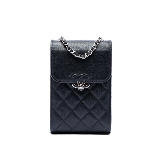 Chanel CC Quilted Caviar Phone Holder with Chain