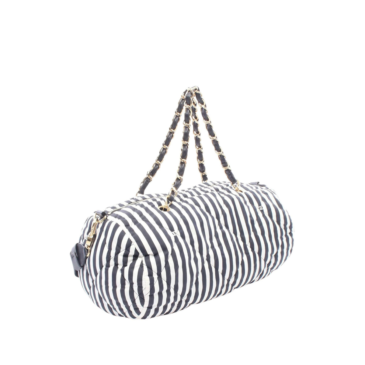 Chanel CC Striped Nylon Bowling Bag — Black