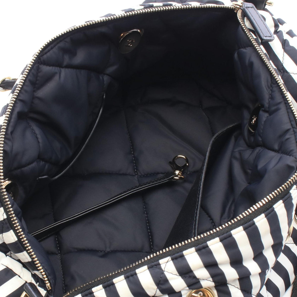 Chanel CC Striped Nylon Bowling Bag — Black