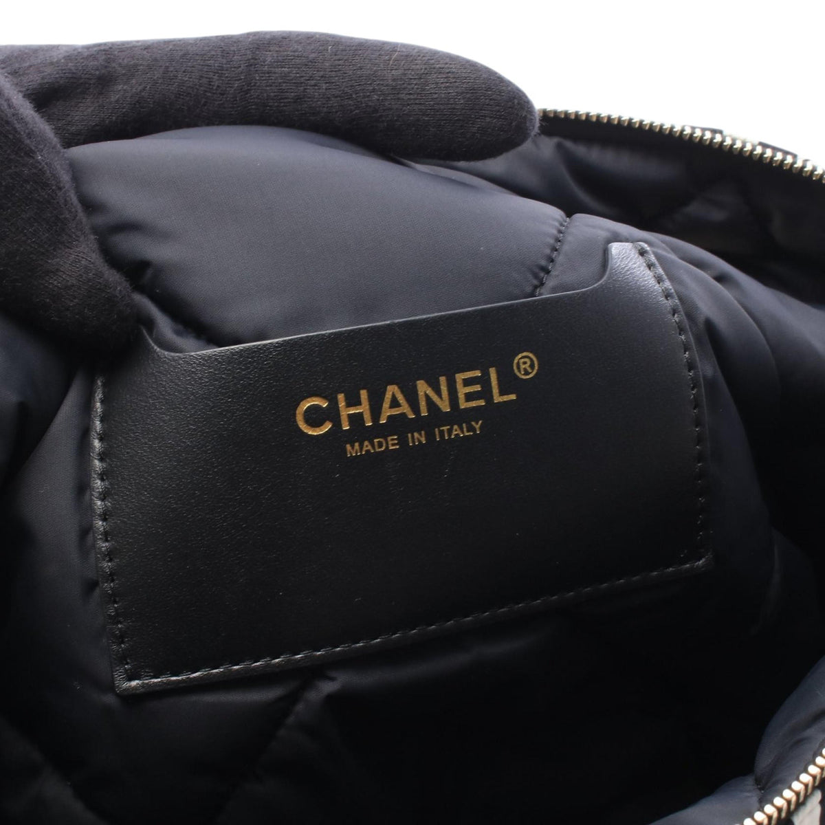 Chanel CC Striped Nylon Bowling Bag — Black
