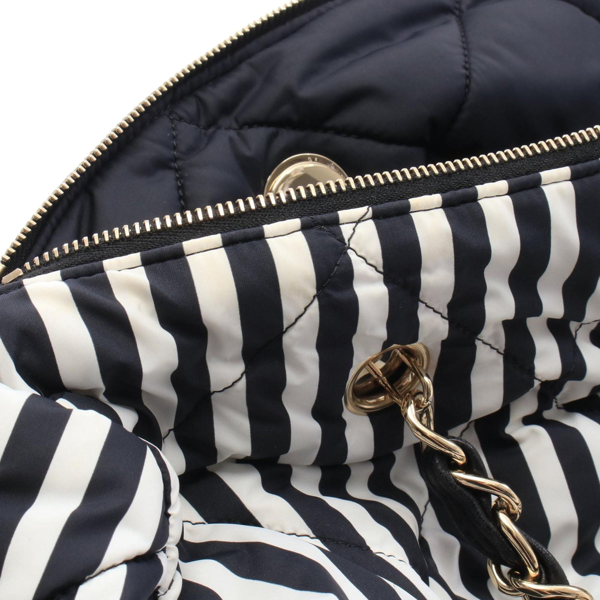 Chanel CC Striped Nylon Bowling Bag — Black