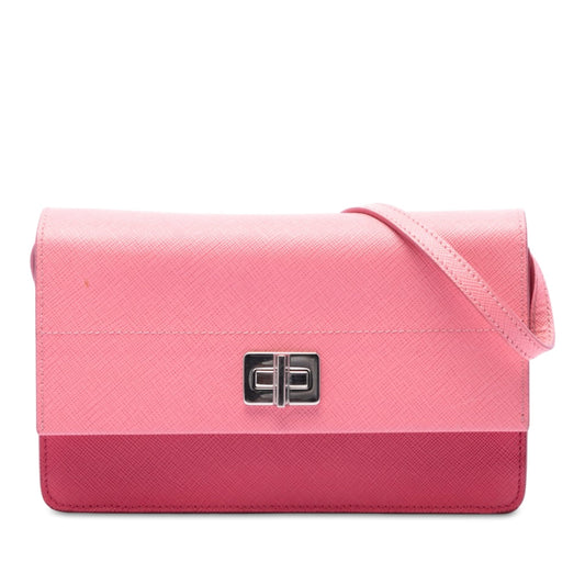Prada Bicolor Saffiano Turn Lock Wallet on Strap