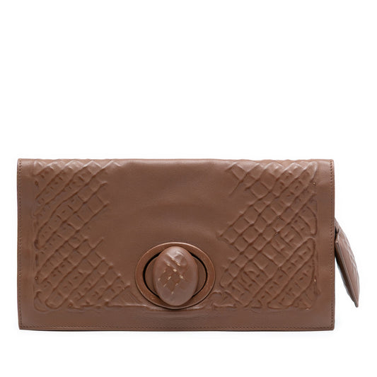Bottega Veneta Nappa Embossed Intrecciato Turnlock Clutch