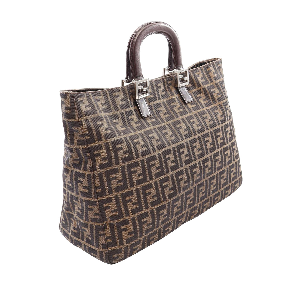 Fendi Large Zucca Canvas Twins Tote — Brown
