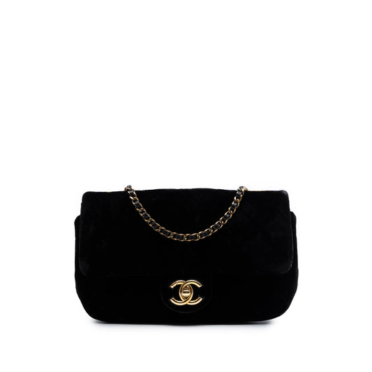 Chanel Small Quilted Velvet CC Eyelet Flap