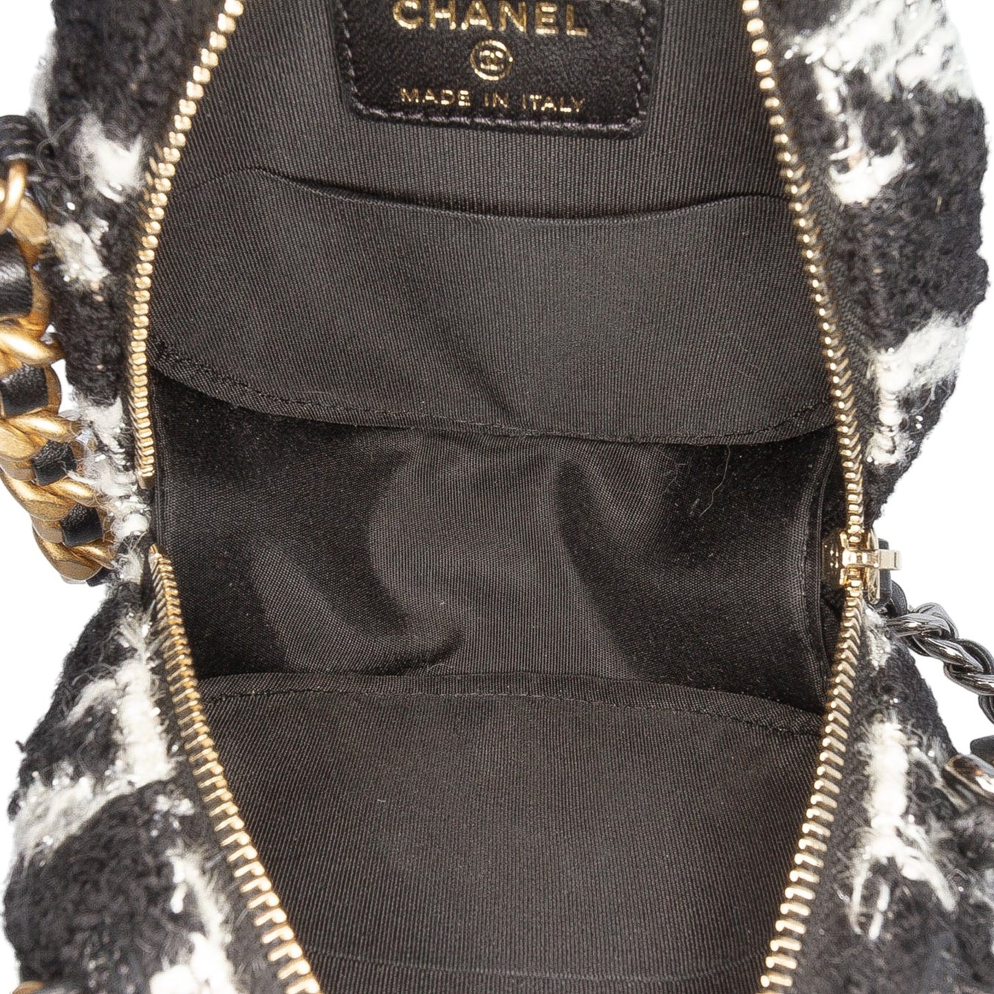 Chanel Tweed 19 Round Clutch with Chain and Coin Purse