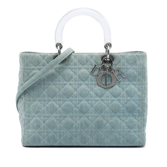Dior Large Denim Cannage Acrylic Handles Lady Dior