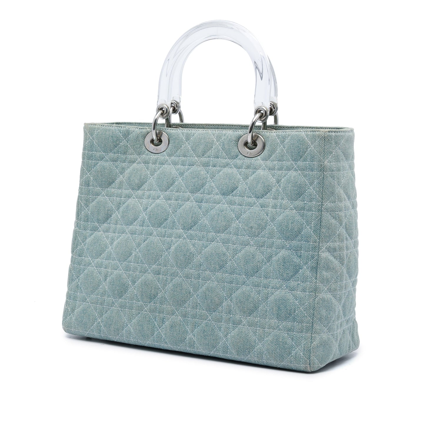 Dior Large Denim Cannage Acrylic Handles Lady Dior