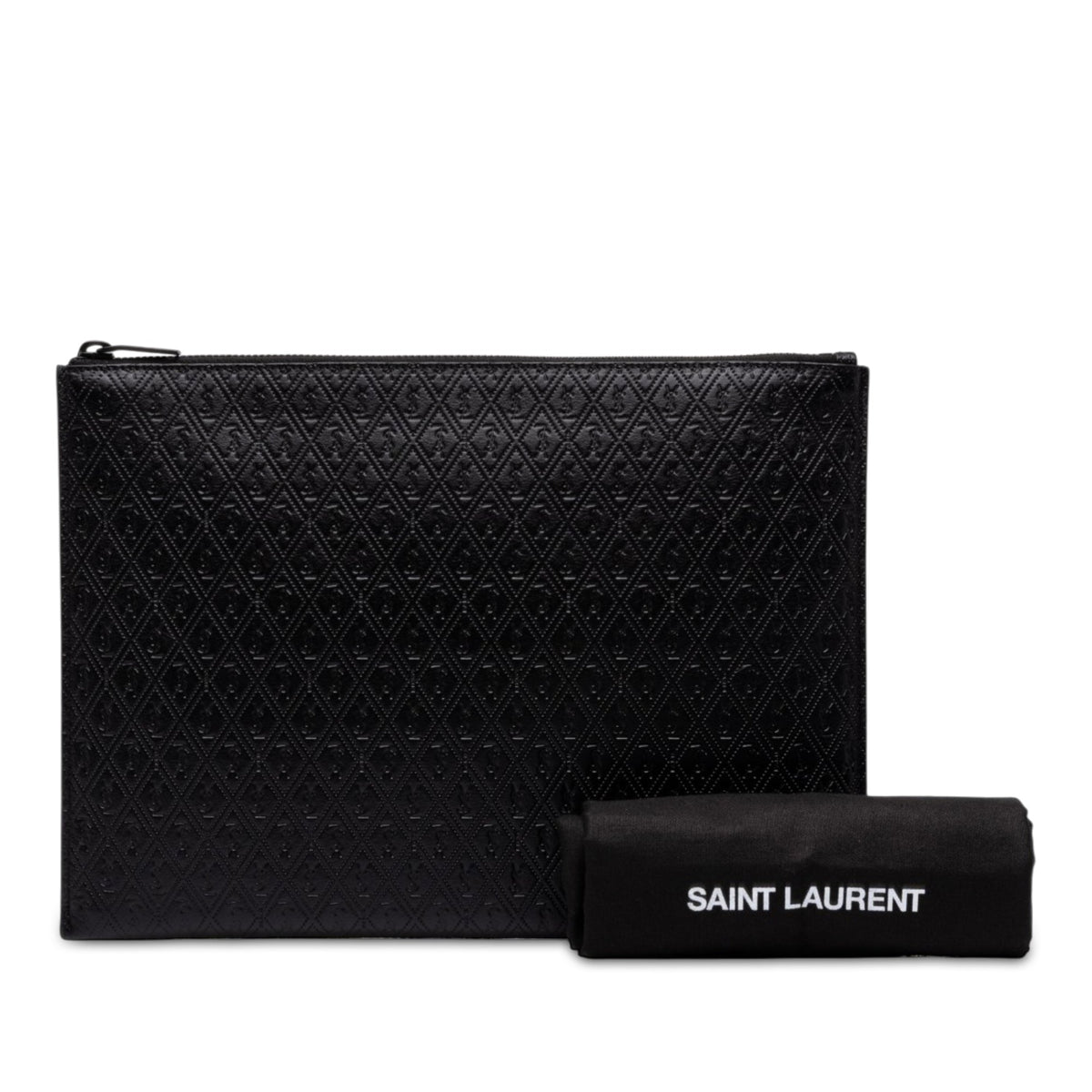 Saint Laurent Leather Monogram Allover Tablet Case — Black