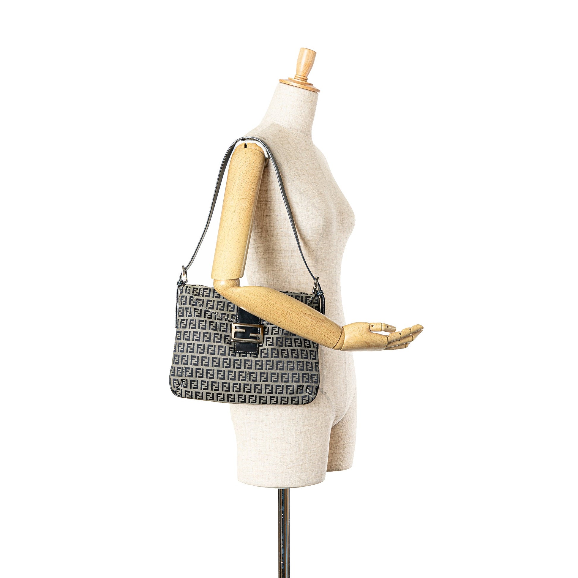 Fendi Zucchino Canvas Double Flap Shoulder Bag