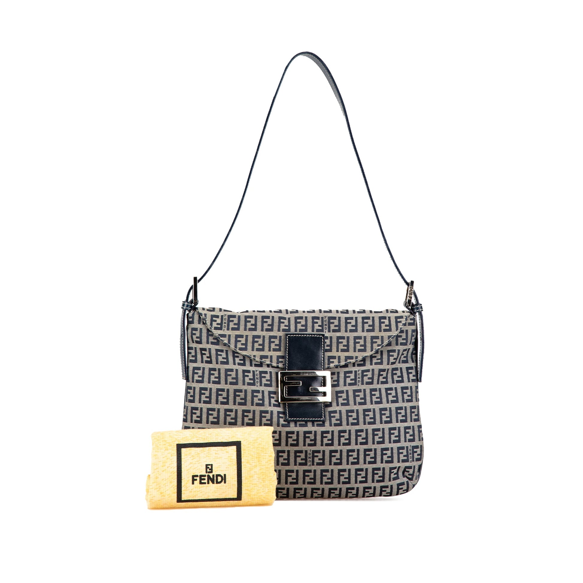 Fendi Zucchino Canvas Double Flap Shoulder Bag