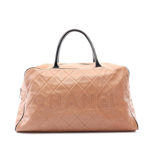 Chanel Large Quilted Grained Calfskin Bowler Handbag — Brown