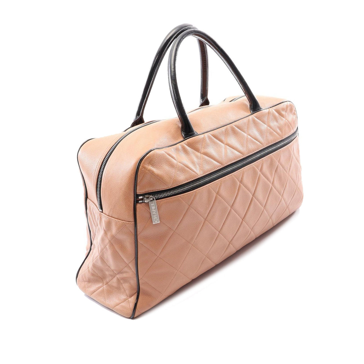 Chanel Large Quilted Grained Calfskin Bowler Handbag — Brown