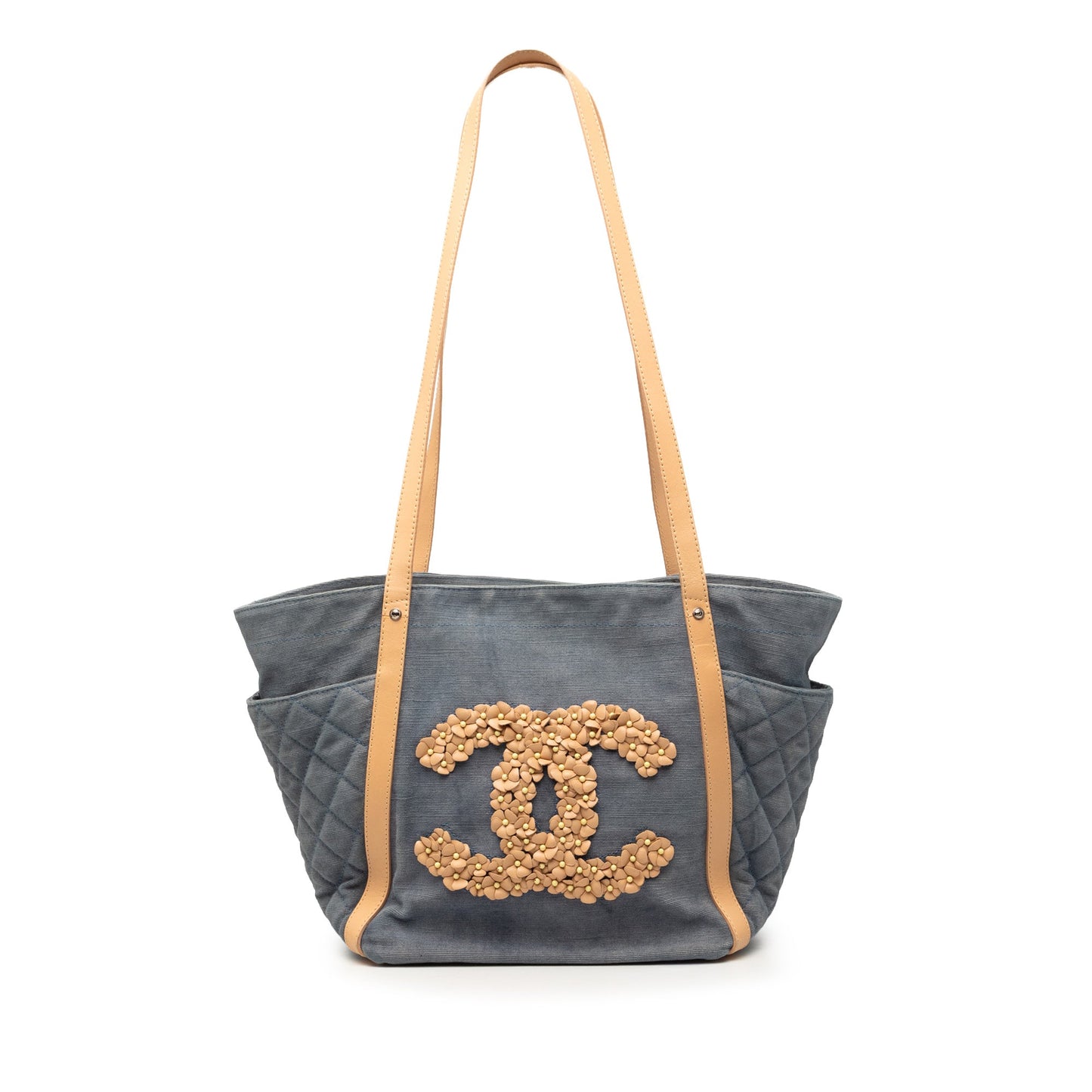 Chanel Quilted Denim CC Camellia Tote