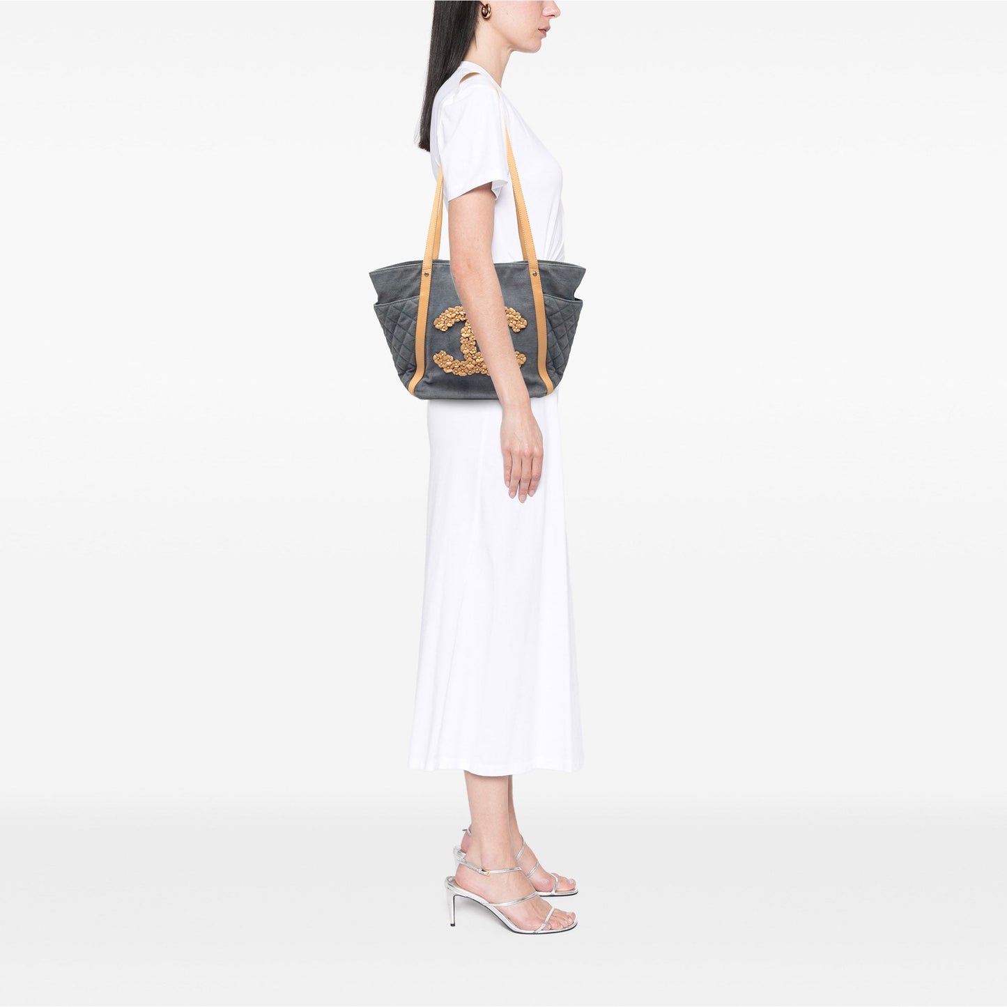 Chanel Quilted Denim CC Camellia Tote