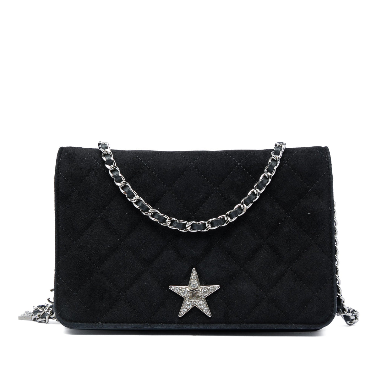 Chanel Quilted Suede Cocostellar Wallet on Chain