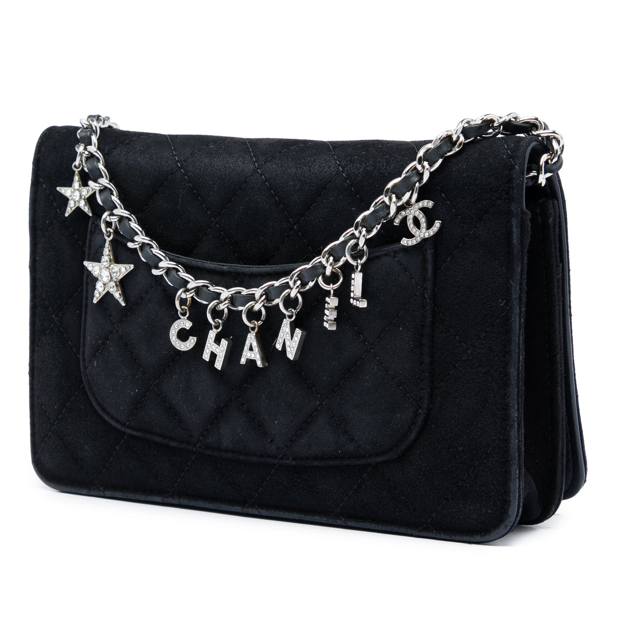 Chanel Quilted Suede Cocostellar Wallet on Chain