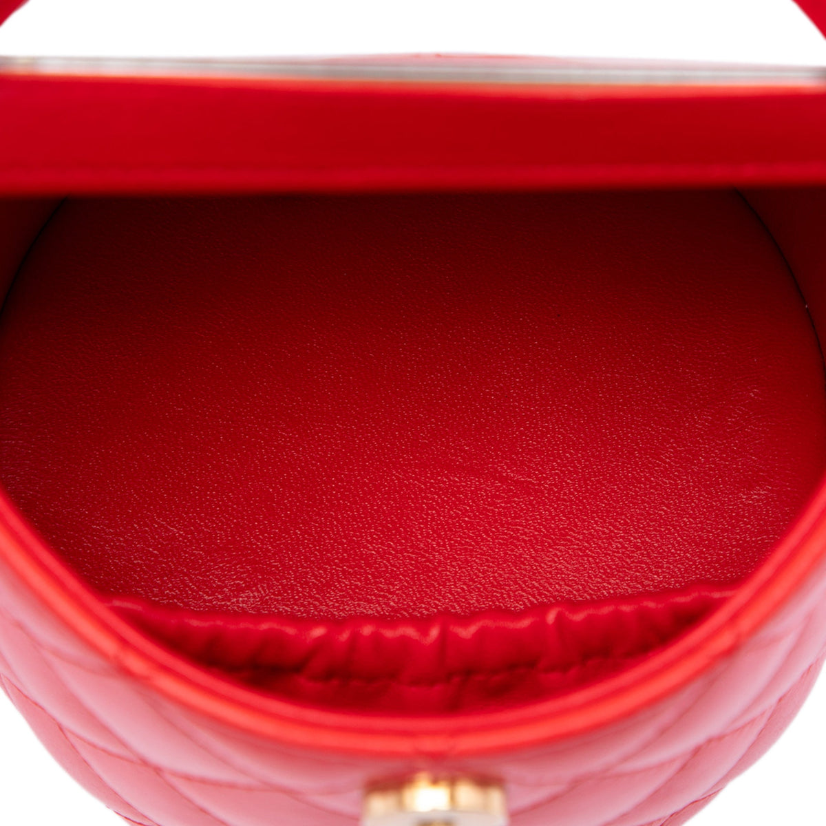 Chanel CC Quilted Lambskin Top Handle Round Vanity Case with Chain