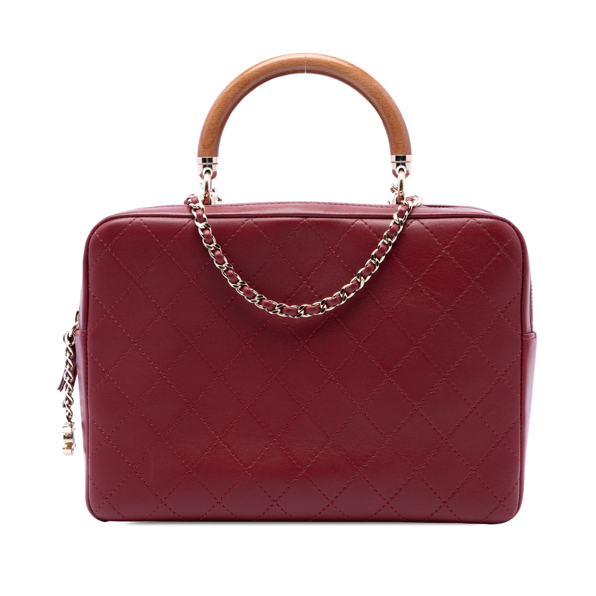 Chanel Quilted Lambskin Knock On Wood Top Handle Bag — Red