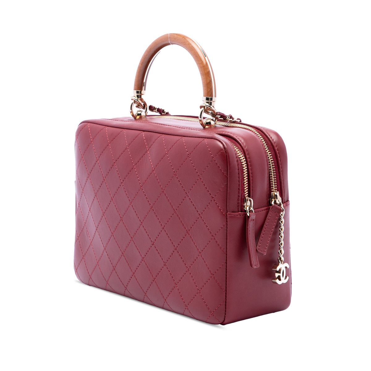 Chanel Quilted Lambskin Knock On Wood Top Handle Bag — Red