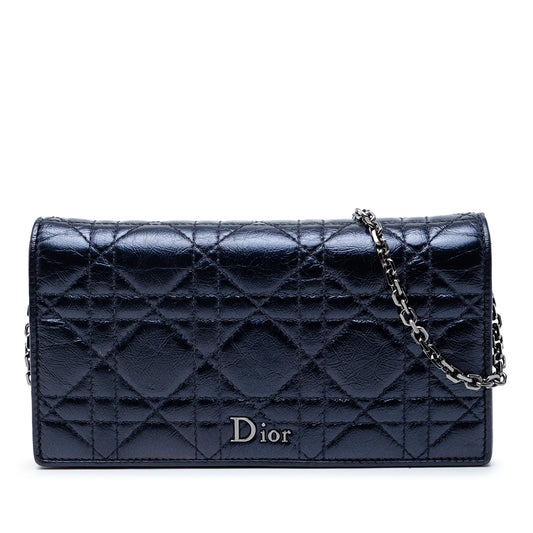 Dior Crinkled Lambskin Cannage Lady Dior Wallet On Chain