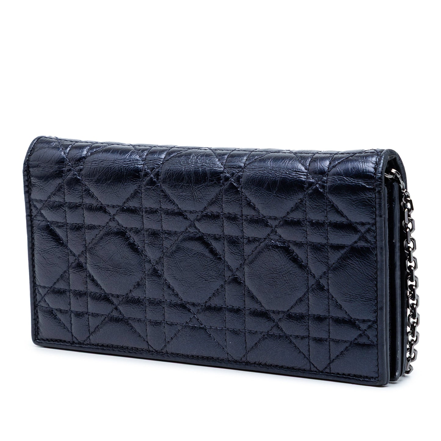 Dior Crinkled Lambskin Cannage Lady Dior Wallet On Chain