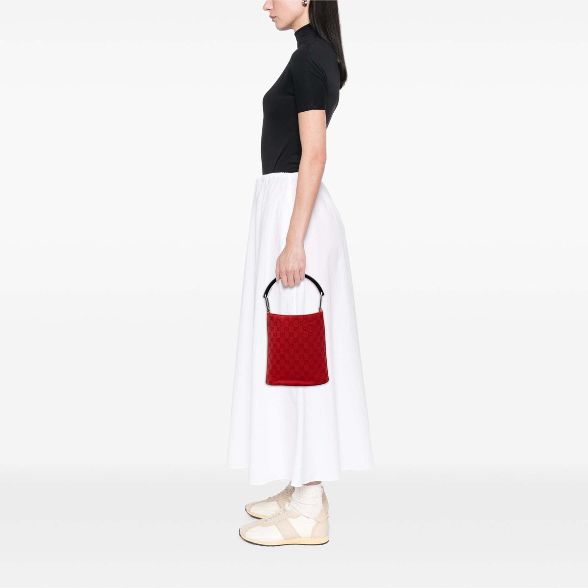 Gucci GG Canvas Top Handle Bucket Bag — Red