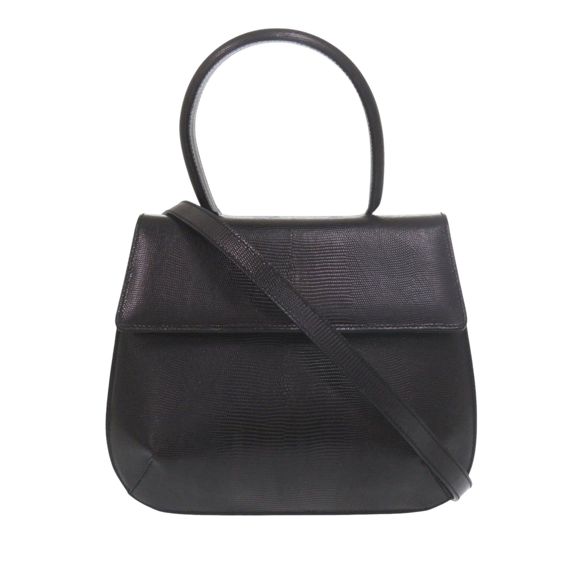 Ferragamo Lizard Embossed Leather Top Handle Bag