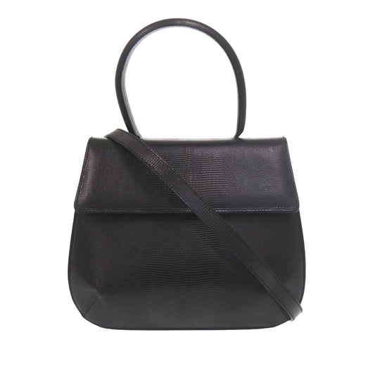 Ferragamo Lizard Embossed Leather Top Handle Bag