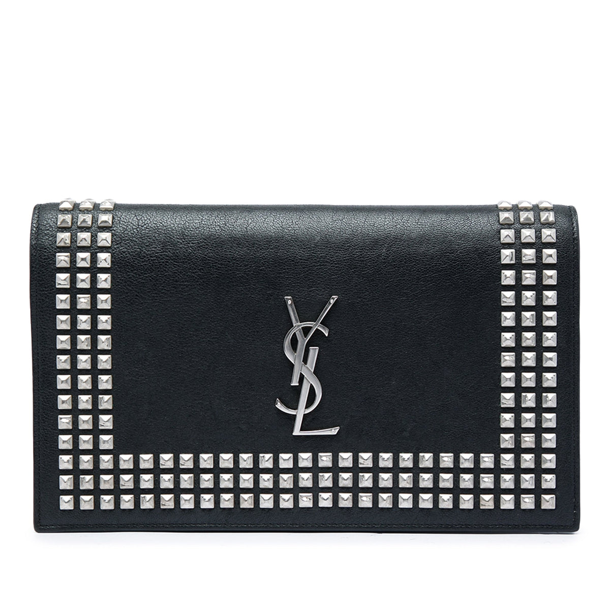 Saint Laurent Studded Leather Monogram Clutch — Black