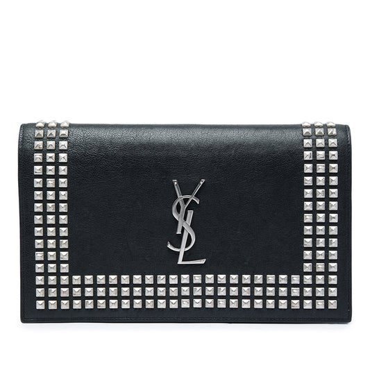 Saint Laurent Studded Leather Monogram Clutch — Black
