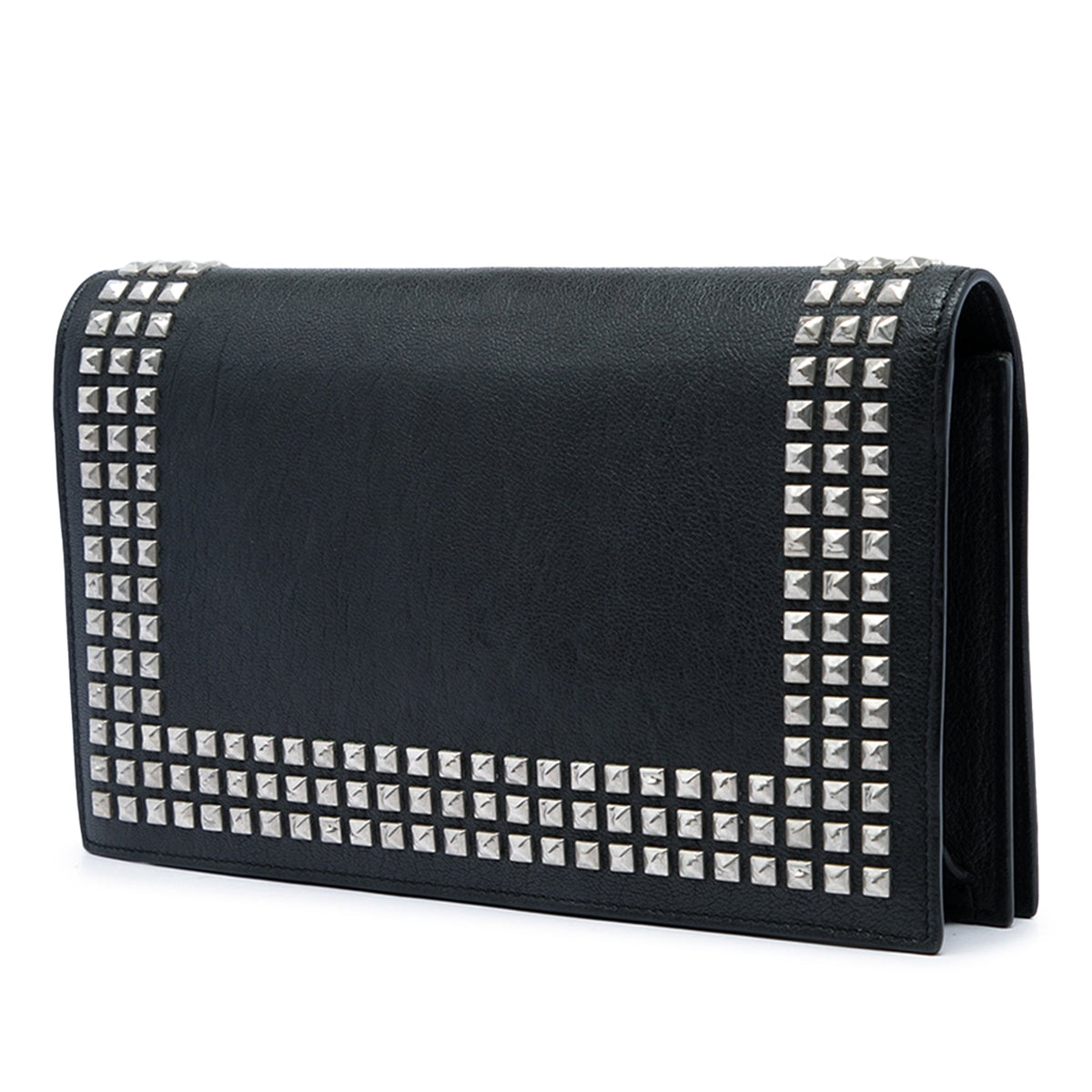 Saint Laurent Studded Leather Monogram Clutch — Black