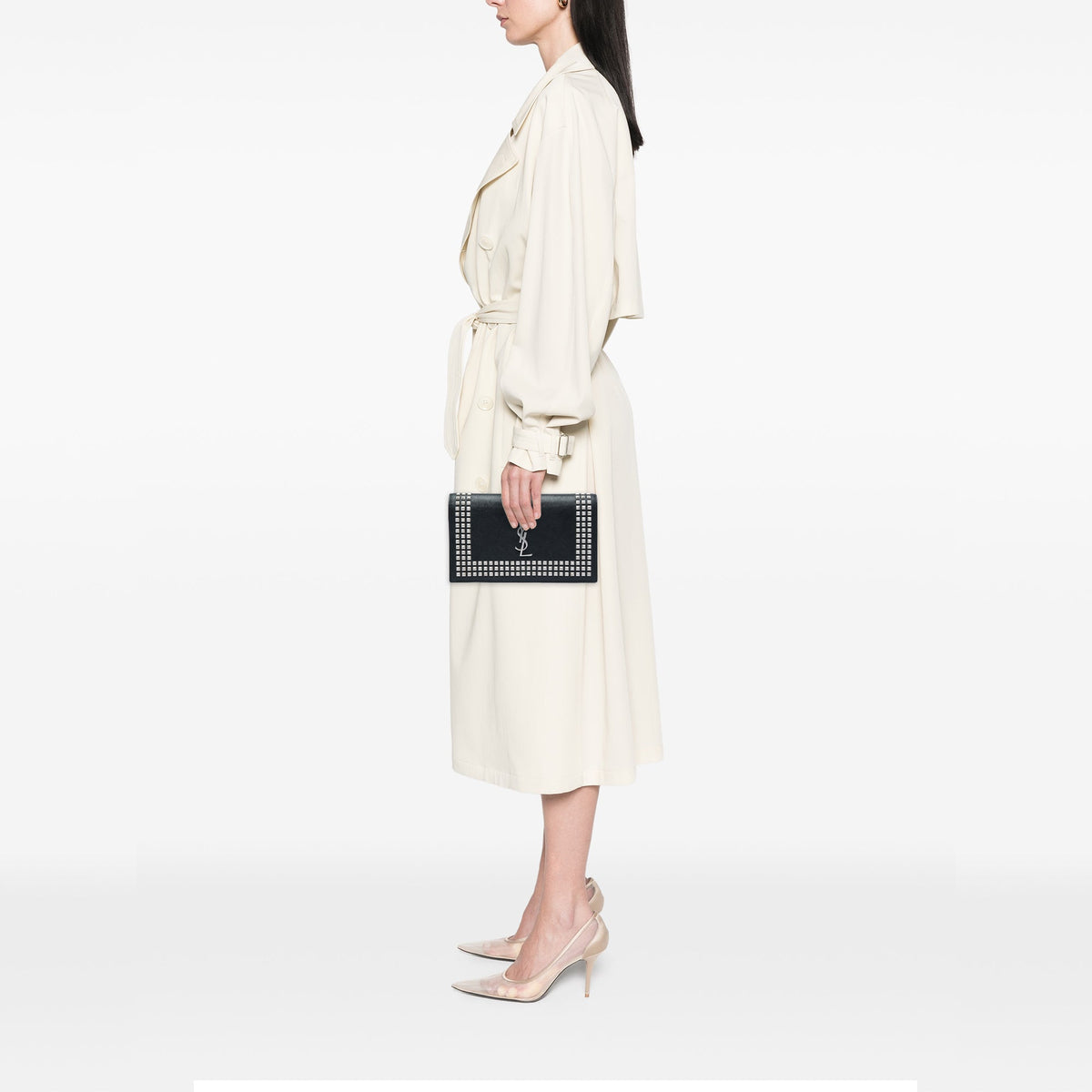 Saint Laurent Studded Leather Monogram Clutch — Black