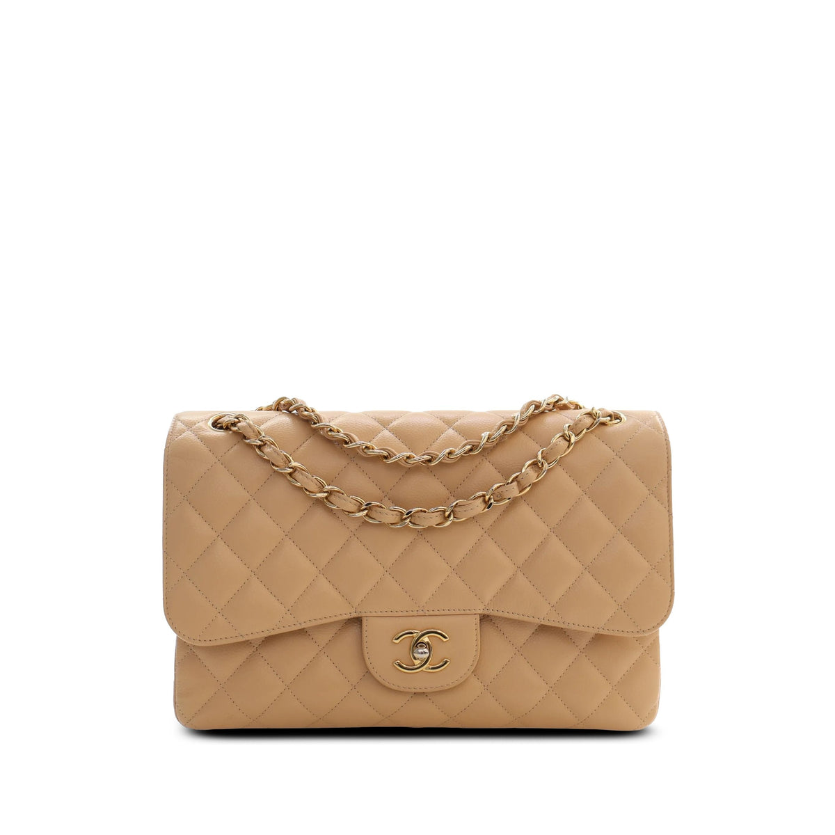 Chanel Jumbo Classic Caviar Double Flap — Beige