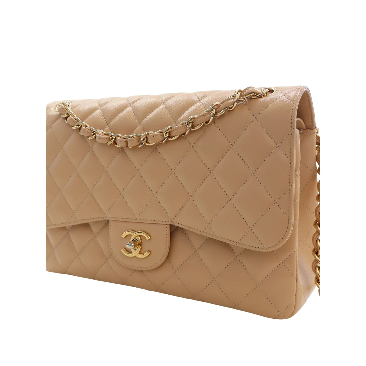 Chanel Jumbo Classic Caviar Double Flap — Beige