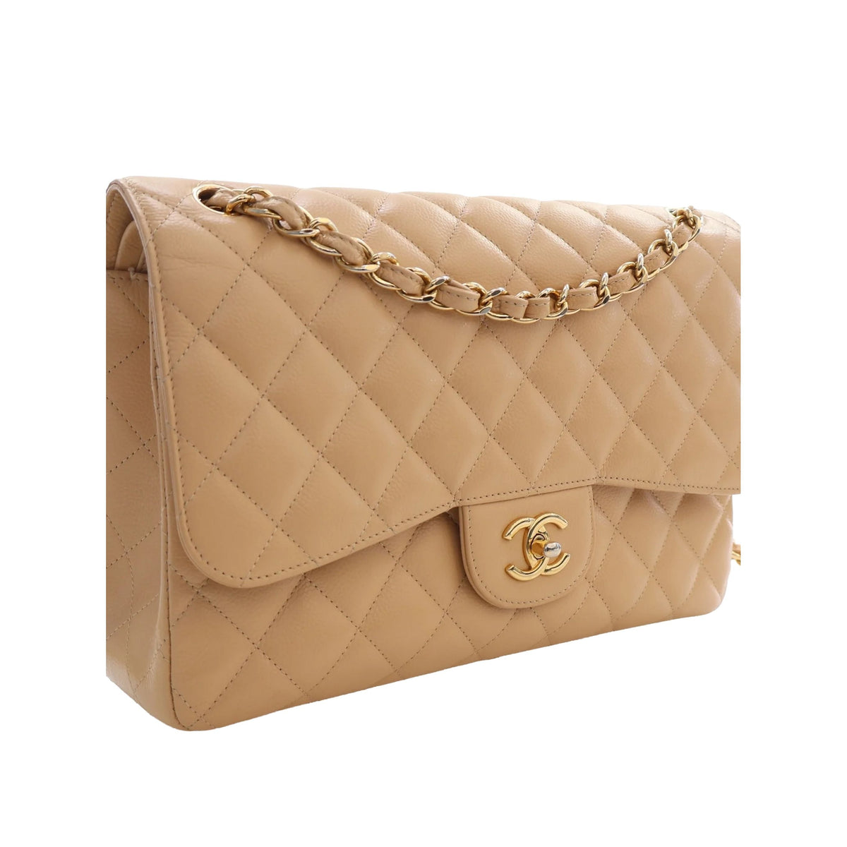 Chanel Jumbo Classic Caviar Double Flap — Beige