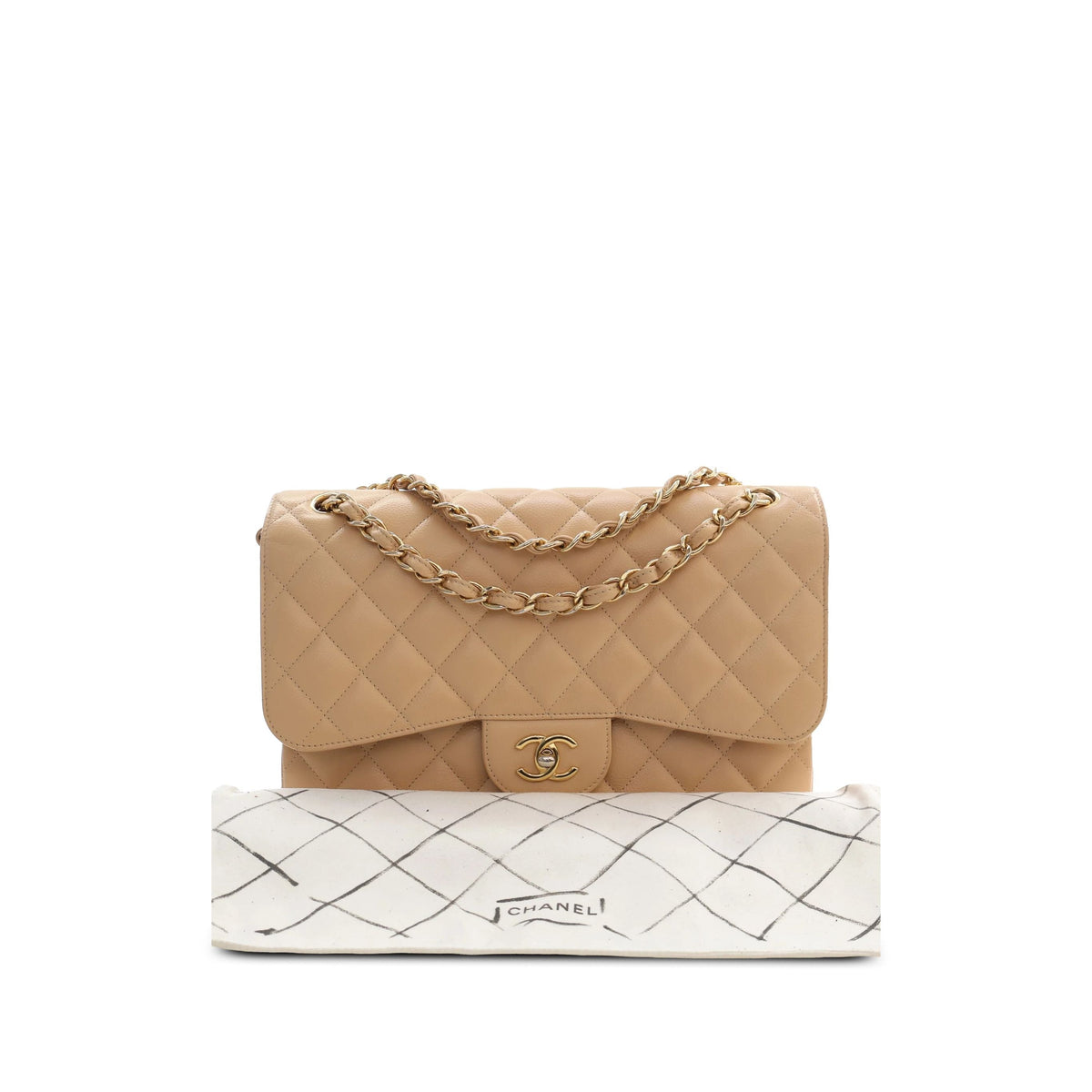 Chanel Jumbo Classic Caviar Double Flap — Beige