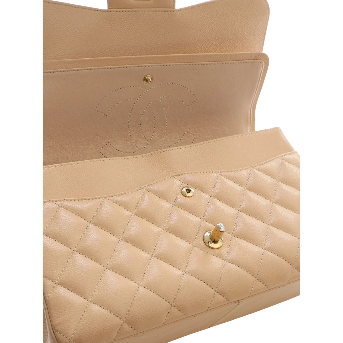 Chanel Jumbo Classic Caviar Double Flap — Beige