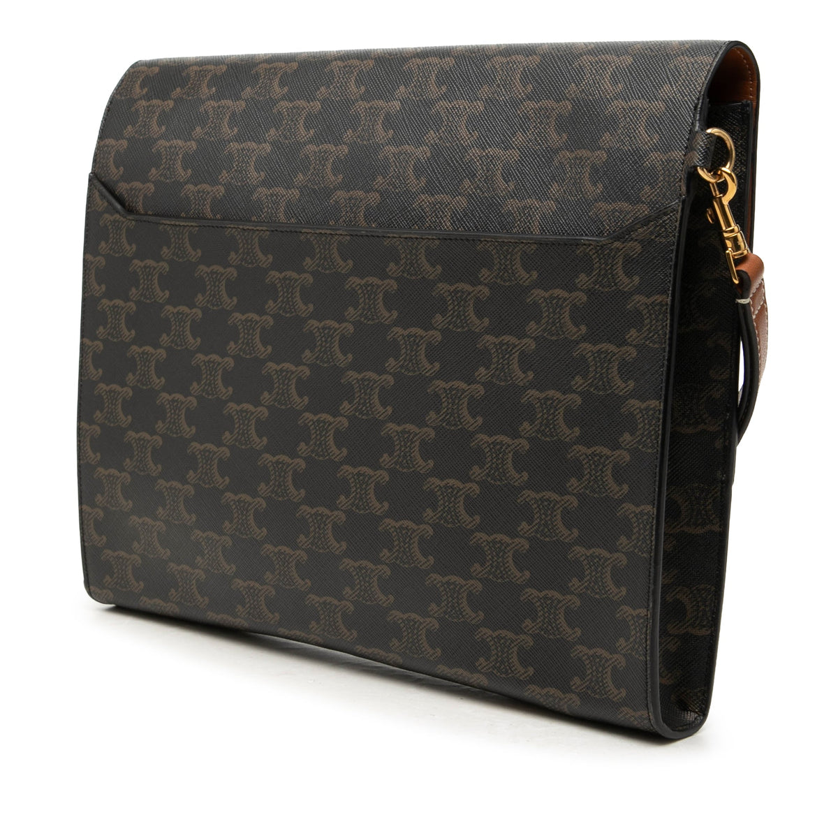 Celine Triomphe Coated Canvas Wristlet Flap Pouch — Brown