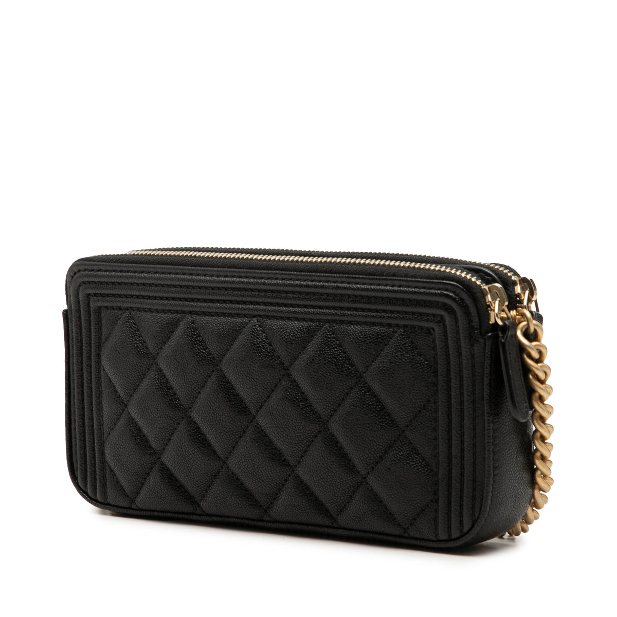 Chanel Quilted Caviar Boy Double Zip Wallet On Chain