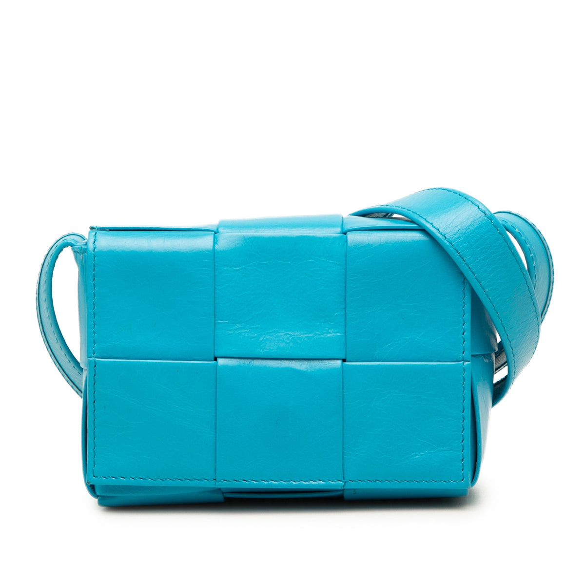 Bottega Veneta Candy Paper Calfskin Intrecciato Cassette Crossbody — Blue